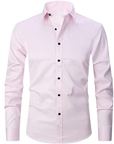 JIER Hommes Chemises habillées à Manches Longues Formelles décontracté Affaires Chemises pour Coupe régulière Mariage Travail Chemise Solide Satin Stretch Chemise (Rose Clair,3XL,3XL)
