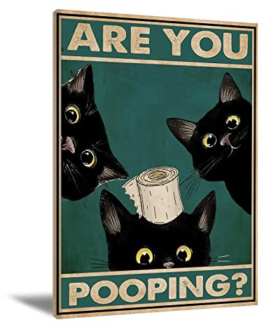 Black Cat Wall Art Cat Bathroom Wall Art Poster Cute Animal Picture Canvas Print Cat Painting Poster Cat Pictures Wall Art Cat Toilet Paper Art Poster for Home Bathroom Decor 16x24 Inch Frameless