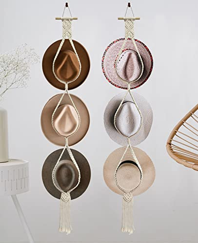 Mayamila 2 Stück Hutständer Hutaufhänger für die Wand, böhmischer Hut-Organizer für Wandbehang, Hut-Display, handgewebtes Boho-Hut-Aufbewahrung, Bowler, Fedoras
