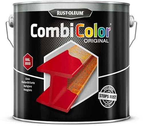 Rust-Oleum CombiColor® Original Couche de finition, Peinture monocouche pour protection des métaux (Pot 2.5L, Rouge feu RAL3000)