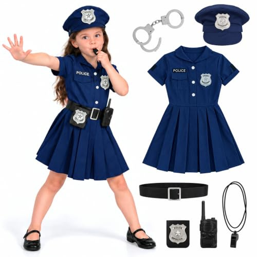 Morph Polizei Kostüm Kinder, Polizei Kostüm Mädchen, Halloween Kostum Kinder, Karneval Kostum Mädchen, Fasching