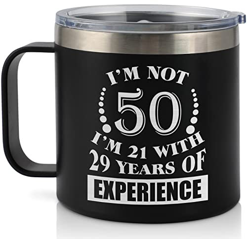 Blumuze 50th Birthday Gift for Men Women - 14oz Insulated Coffee Cup Travel Mug With Lid - 1974 Present for Him, 50 Years Old Dad Mum Wife Husband Friends