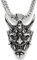 Japanischer Oni als Anhänger mit Halskette aus 316L Edelstahl silber Dämon Maske Teufel mit goldenen Hörner Männer-Schmuck Geschenk (Silber)