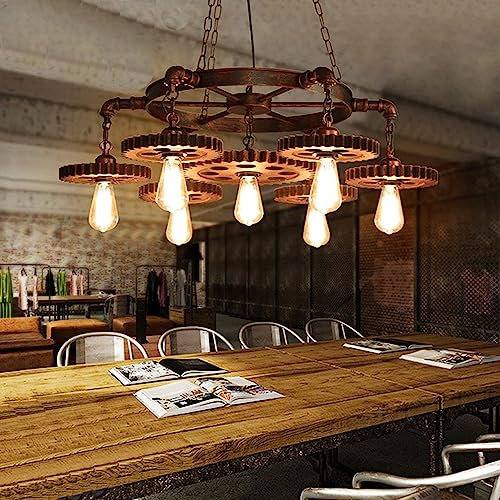 Pendelleuchte Schmiedeeisen Retro Industrie Zahnräder Hängeleuchte Vintage Gear Hängelampe E27*7 Kette Höhenverstellbar Pendellampe Restaurant Cafe Bar Wohnzimmer Kronleuchter Dekorative Beleuchtung
