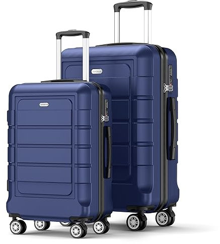 SHOWKOO Carry on Suitcase Sets 2 Piece 20+24 Inch Hard Shell PC+ABS Expandable Lightweight Durable Trolley Travel Cabin Luggage with Spinner Wheels TSA Lock, Blue