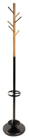 KARAT - Portemanteau en bois et acier - Penderie stable et robuste avec 6 crochets et pied rond -Portemanteau pour sacs et chapeaux - Porte-veste pour l'entrée - Noir, hauteur: 174cm Ø 28,5cm (Andrew)