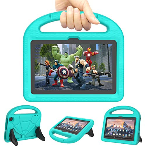 Kricsertg New 7inch Case for Kids (Only 12th Generation, 2022 Release), Light-weight Anti-Slip Shock Resistant Kid Friendly Cover Incompatible with iPad Onn with Stand for 7 Tablet -Turquoise