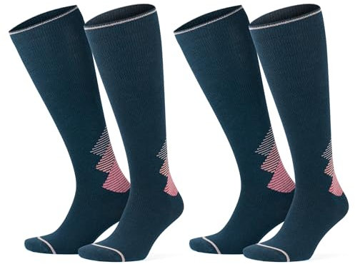 GoWith Calze a compressione in lana merino, 15-20 mmHg, termiche, da viaggio, imbottite al ginocchio, per uomo e donna, Navy - Rosa - 2 paia, L