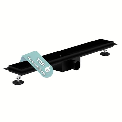 HAGO24 Duschrinne in Schwarz I 60 cm I 2in1 Bodenablauf Dusche aus Edelstahl I Hochwertige Ablaufrinne Dusche mit Haarsieb I Duschrinne befliesbar & individuell anpassbar I Stilvoller Duschablauf