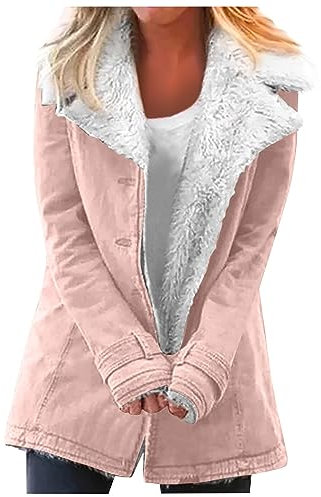 KONG JIMFAN Teddyjacke Damen Longweste Damen Mit Kapuze Softshelljacke Outdoormantel Damen Übergangsjacke Damen Hundejacke Damen Winterjacke Grobstrickpullover Strickjacken Für Damen(Pink,L)