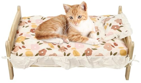 WOQLIBE Katzenbett Holz,Hundebett - 79×55×30cm DIY Haushalt Katzennest Holzbett für kleine Katzen und Hunde bis zu etwa 27,5 Pfund