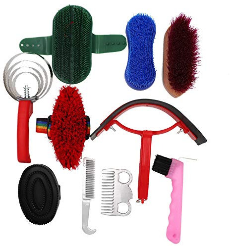 MUALROUS Kit per la Toelettatura dei Cavalli - Set 10 Pezzi con Spazzola, Pettine al Curry e Strumenti per la Pulizia