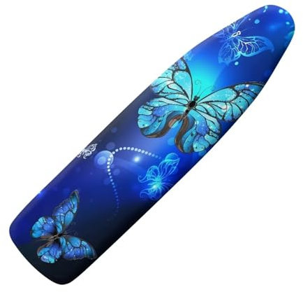 NETILGEN Polyester Ironing Board Cover Replacement Cover with Elastic Edges Scorch Resistant Machine Washable Small Size Fit up to 115 x 36cm, Butterfly Shiny Blue