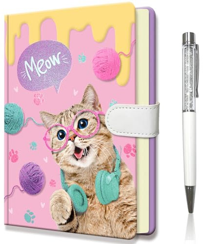 DWIYITTN Cat Notebook for Girls, Gifts for Teens Hardcover Girls Journal with Pen and Magnetic Buckle Closure 192 Pages 19x13.5cm Lined Undated Diary