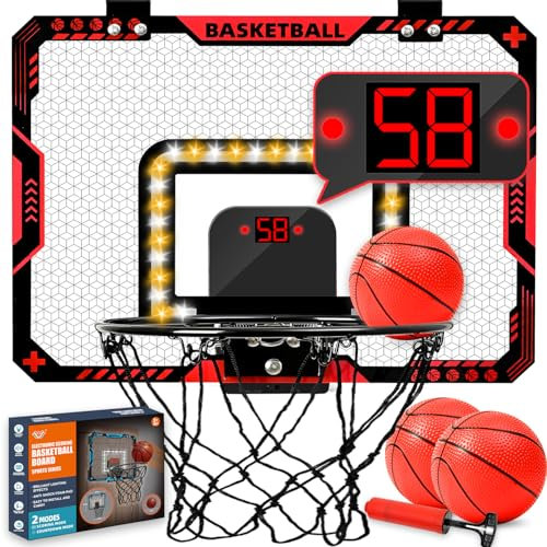 Mini Basketballkorb Indoor Kinder fürs Zimmer, Basketball Korb mit Elektronische Anzeigetafel, Faltbar, 3 Basketball, Sport Basketball Spielzeug Geschenke für Jungs Jungen (Rot)
