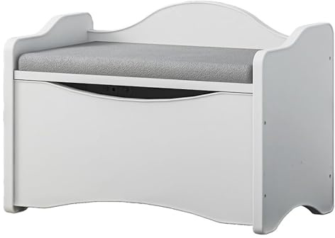 BDW Sitzbank mit Stauraum - Aufbewahrungsbox mit Deckel - für Kinderzimmer, Kindergarderobe - Schuhbank mit Sitzfläche, Spielzeug Aufbewahrung, Spielzeugkiste, Bank - Weiß & Grau