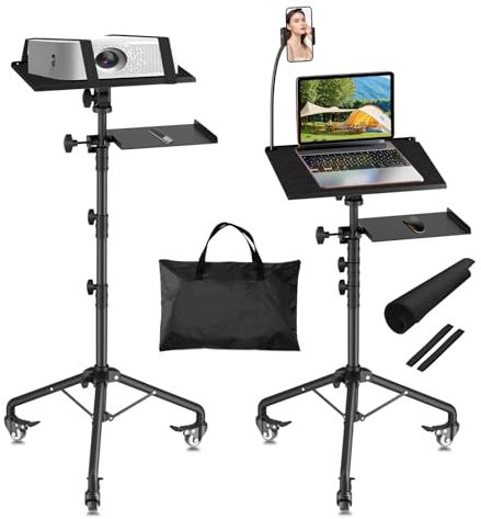 OUKMIC Projector Stand with Wheels, Laptop Tripod Stand, Height Adjustable 26 to 49 Inch, Steel, Black