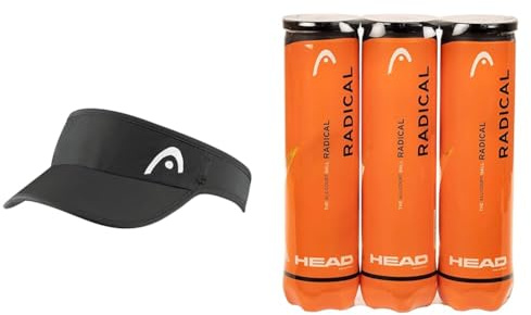 HEAD Damen Pro Player Womens Vizier Kopfbedeckungen, Schwarz, Einheitsgröße EU & Radical Tennisball (3 x 4 Stück) Amazon Exclusive