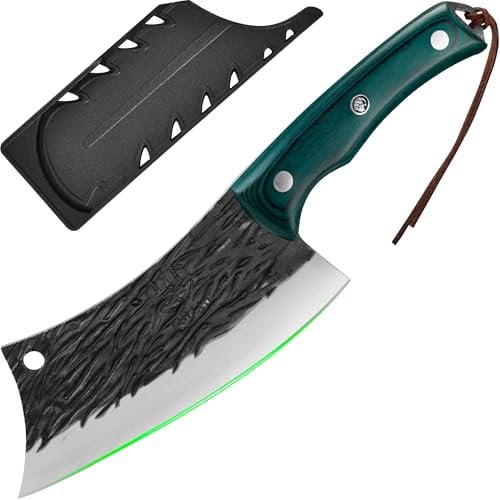 FULLHI Cuchillo de cocina con funda, cuchillo de queso de acero al carbono forjado para cocinar al aire libre, camping, BBQ