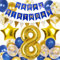 8 Geburtstag Dekorationen Jungen, Marineblau Gold Luftballons und Happy Birthday Banner, 40 Zoll Zahl 8 Folienballons Geburtstag mit Geburtstag Wimpelkette, für Jungen Mädchen Geburtstagsdeko