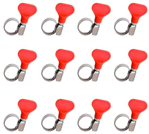 BESTYCHAO Kit de colliers de serrage à clé, 12 colliers de serrage réglables de 10 à 16 mm en acier inoxydable pour machine à laver, lave-vaisselle, piscine, voiture - Rouge