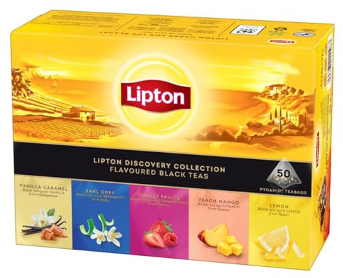 Lipton Tee Geschenkset Discovery Collection, mit 5 köstlichen Schwarztee-Varianten, 50 Pyramidbeutel