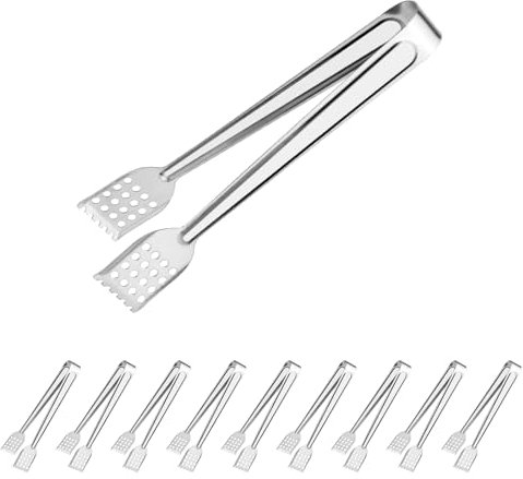 MABAHON Paquete de 10 pinzas para servir bufé, pinzas de acero inoxidable de 17 cm, pinzas de cocina, pequeñas pinzas para ensalada de pasteles, barbacoas, fiestas, cumpleaños, cocina