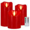 AVEKI Flickering Flameless Candles, Red Real Wax Battery Operated LED Candle with Remote Timer & Brightness Function, Set of 3 Pillar Candles Lights Decor for Festival Wedding Home (Red)