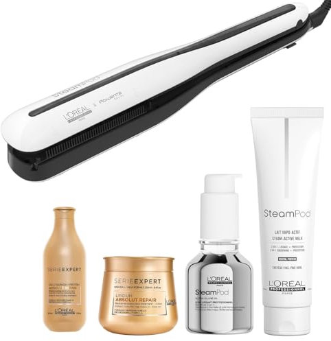 L'oréal Professionnel Glätteisen Steampod 3 – Set für feines Haar – Glättungsmilch und Steampod-Serum + Maske und Shampoo Absolut Repair