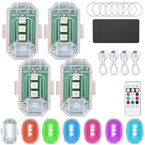 4 Pcs Wireless LED Strobe Lights with Remote Control, 8 Colors Waterproof Car LED Ambient Lights, USB Rechargeable Anti-Collision Emergency Warning Light with 20 Accessories for Car Motorcycle Bike