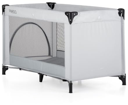 FEEDO Kinderreisebett * 120x60 * Babybetten, Kinderbett, Reisebett * Räder, tragbar, faltbar, Tasche * Modernes Design (Rocky Grey)