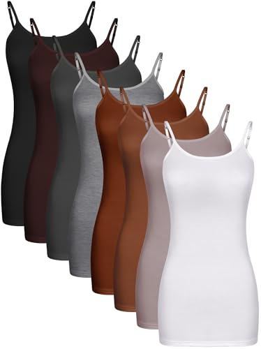 Geyoga 8er-Pack lange Tanktops für Damen, lange Camisoles, Workout-Tops, verstellbare Spaghettiträger, Damen-Unterhemden