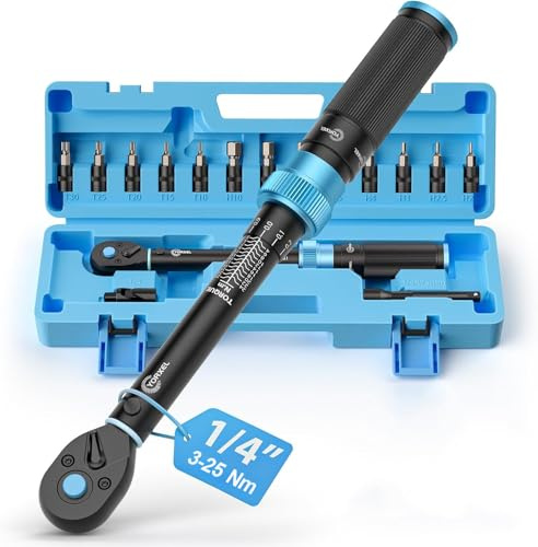 YORXEL 1/4 Torque Wrench Set, 16PCS Torque Wrench 3-25 Nm, Dual Direction Adjustable, Click Bicycle Torque Wrench for Bike MTB Repair, ±3% Accuracy