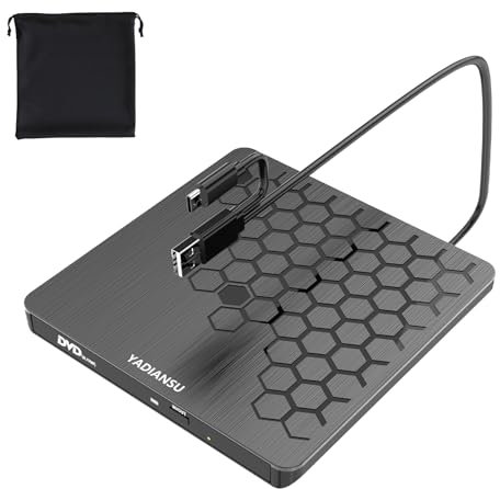 YADIANSU External CD/DVD Drive. USB 3.0 & Type-C Slim Portable Burner, Reader, Writer for DVD+/-RW. Compatible with Laptop, Desktop, Windows 11/10/8/7/ XP/Vista, MacBook Series, Mac OS, Linux. Black.