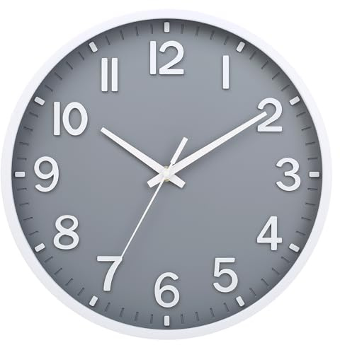 Wall Clock 8 Silent Non-Ticking,Modern Wall Clocks Battery Operated | for Living Room Bedroom Kitchen Office Classroom Decor(Gray white)