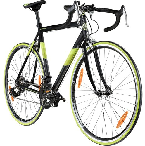 Galano Giro d'Italia Rennrad 28 Zoll Damen Herren Fahrrad 155-175 cm Bike mit 14 Fach Kettenschaltung und Felgen Bremse Pedale mit Haken Diamant Rahmen Rad 23c Reifen (schwarz/grün, 56 cm)