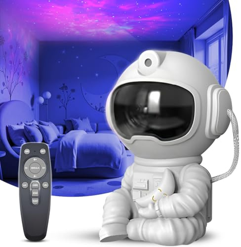 Proyector Estrellas Astronauta - Luz Nocturna Infantil con Nebulosa y Control Remoto, Proyector Galaxia 360° - Decoración Habitación y Regalo para Niños