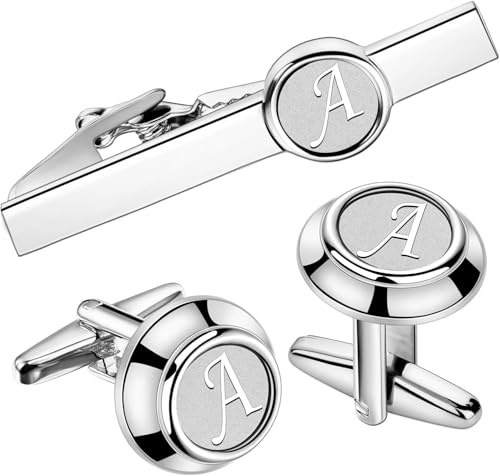 Manschettenknöpfe für Herren, 2-Zoll-Set personalisierter Krawattenklammer und Manschettenknöpfe mit Initialen for Herren, Anzughemden, Krawatte