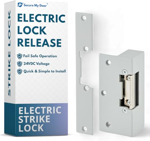 SecureMyDoor - Serratura elettrica con rilascio di sicurezza, 24 V CC | Mandibola regolabile, sistemi di controllo accessi della porta, edifici commerciali, residenziali, industriali