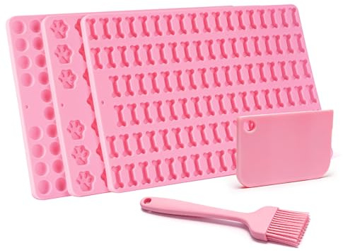 Mis.Moon 3er Set Silikon Backmatten für Hundekekse – BPA-frei, rutschfest, mit Knochen-, Pfoten- & runden Formen, inkl. Teigschaber & Backpinsel für DIY Hundeleckerlis