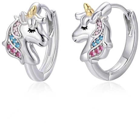 Einhorn Ohrringe Kinder Sterling Silber 925 Kleine Creolen, Einhorn Schmuck Geburtstagsgeschenk für Mädchen Frauen