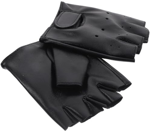Artibetter 1 Guantes de Negro Cuero Medio en Par Dedo para Niños | Ventilación en Dedos, Ajuste Regulable, para Manillares y Anillas, Estilo Punk, Uso Exterior