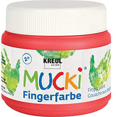 KREUL 23105 - Mucki leuchtkräftige Fingerfarbe, 150 ml in rot, auf Wasserbasis, parabenfrei, glutenfrei, laktosefrei und vegan, auswaschbar, vermalbar mit Pinsel, Schwamm, Spachtel und Fingern