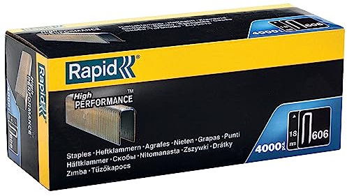 Rapid Tackerklammern Typ 606, 18mm Klammern, 4.000 Stk. Großpackung, Schmalrückenklammern für Holz mit geharzte Oberfläche
