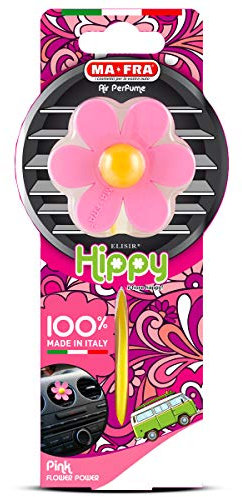Ma-Fra, Hippy Flower Power, Profumatore Deodorante Auto, Design a Forma di Fiore in Gomma Profumata di Colore e Fragranza Rosa Speziata, Immergiti in un Prato Fiorito, Durata 6 Settimane, 1 Unità