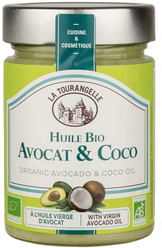 La Tourangelle - Huile bio avocat et coco - Mélange d'huile vierge d'avocat et de noix de coco - Huile cosmétique pour peaux et cheveux - 314ml