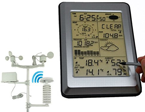 WSHA Stazione Meteo Wireless Multifunzionale con Interfaccia PC, Pannello A Sfioramento con Sensore Solare Ampio Display LCD A Colori Orologio Meteorologico, Termometro Monitor di umidità