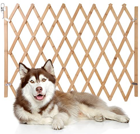 Hoomall Ausziehbares Hundegitter, erweiterbarer Hundezaun, Holzschirm, Tür, Akkordeon-Tor, tragbar, für Türen, Hunde-Haustiergitter, Haustiersicherheit, Terrasse, Garten, Rasen