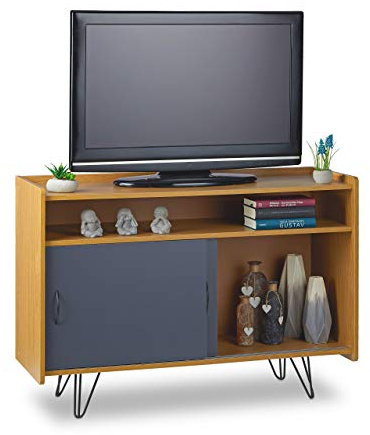 Relaxdays TV Board Vintage, Holzoptik, 3 Fächer, Schiebetüren, Retro-Design, TV Schrank, HxBxT: 73 x 105 x 40 cm, braun