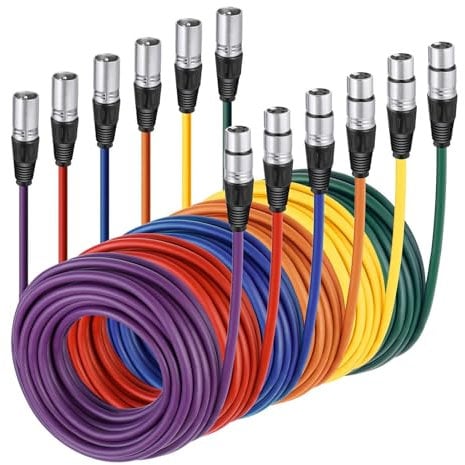 NEEWER 6 cables de audio para micrófono de 24,9 pies / 7,6 metros XLR macho a XLR hembra cable serpiente de colores (morado/rojo/azul/naranja/amarillo/verde)